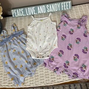 Three Set Baby Rompers and Ice Cream Onesie 9 months - White, Blue, and Purple